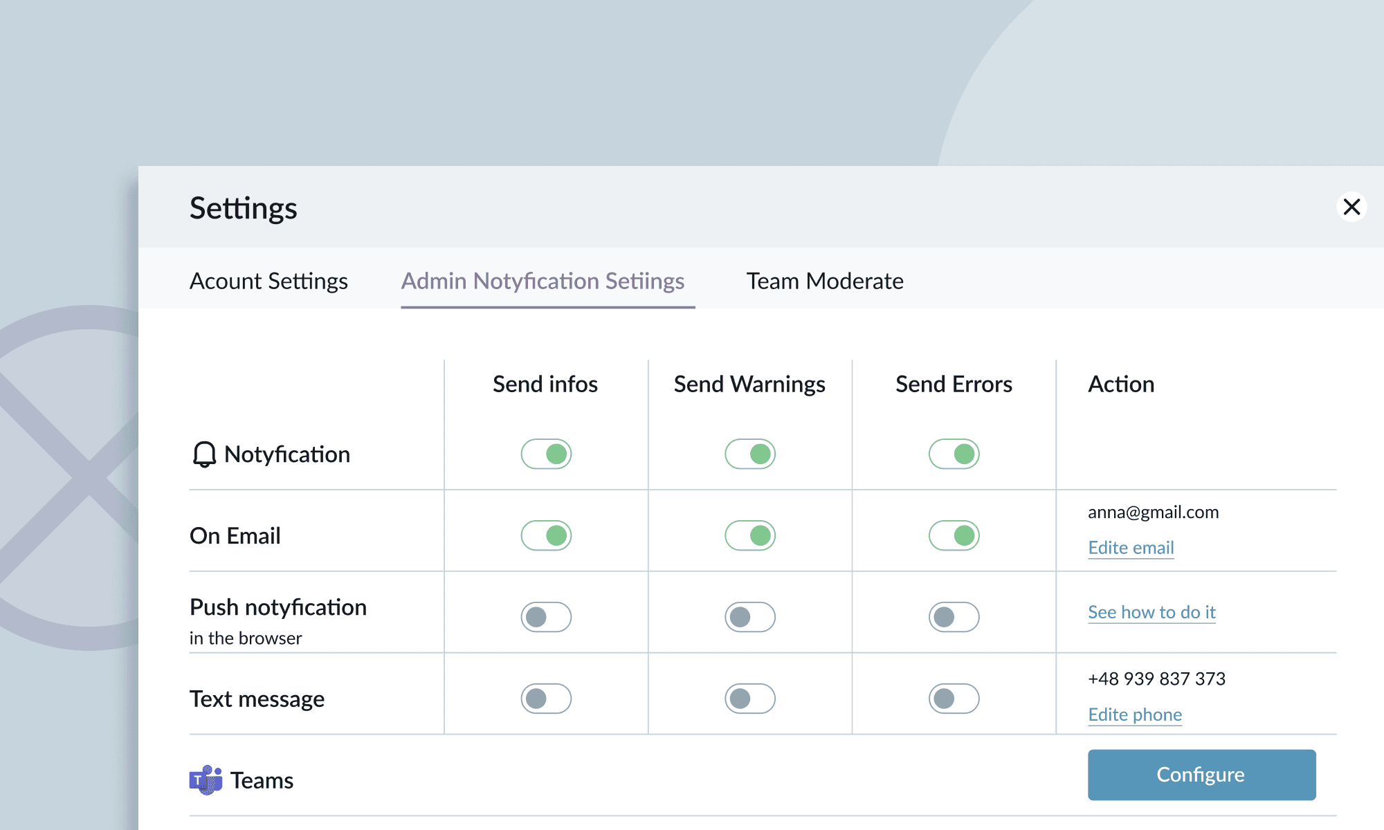 User Settings Dispogas